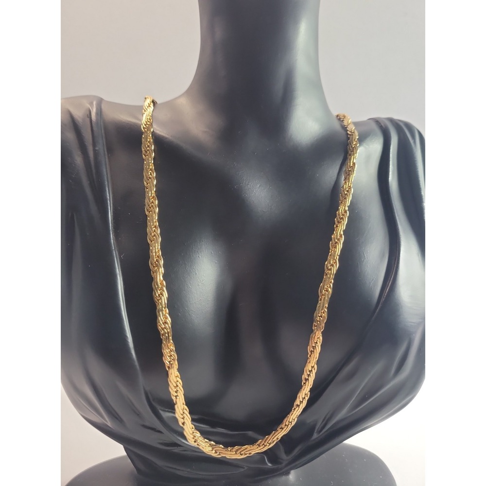 14K Gold Plated Triple Strand Chain Necklace Braided Textured Vintage Style